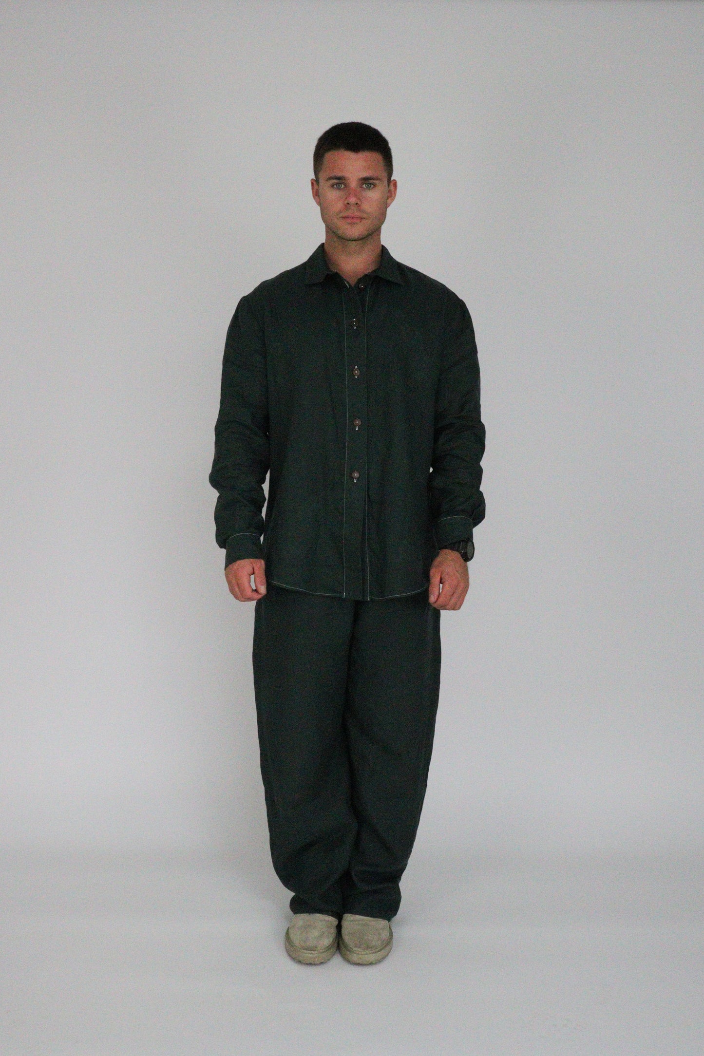 Handmade | Forest Green 100% French Linen Shirt