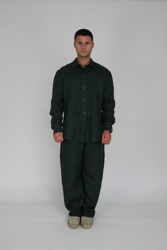 Handmade | Forest Green 100% French Linen Shirt