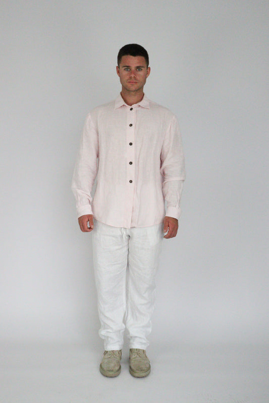 Handmade | Baby Pink 100% French Linen Shirt