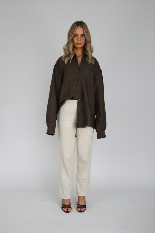 Handmade | Mocha 100% French Linen Shirt